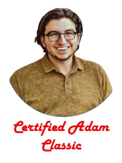 A cut-out photo of Adam smiling, captioned Certified Adam Classic in red script